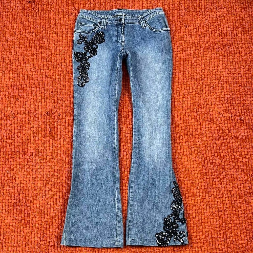 International Concepts Low Rise Jeans With Floral Embroidery